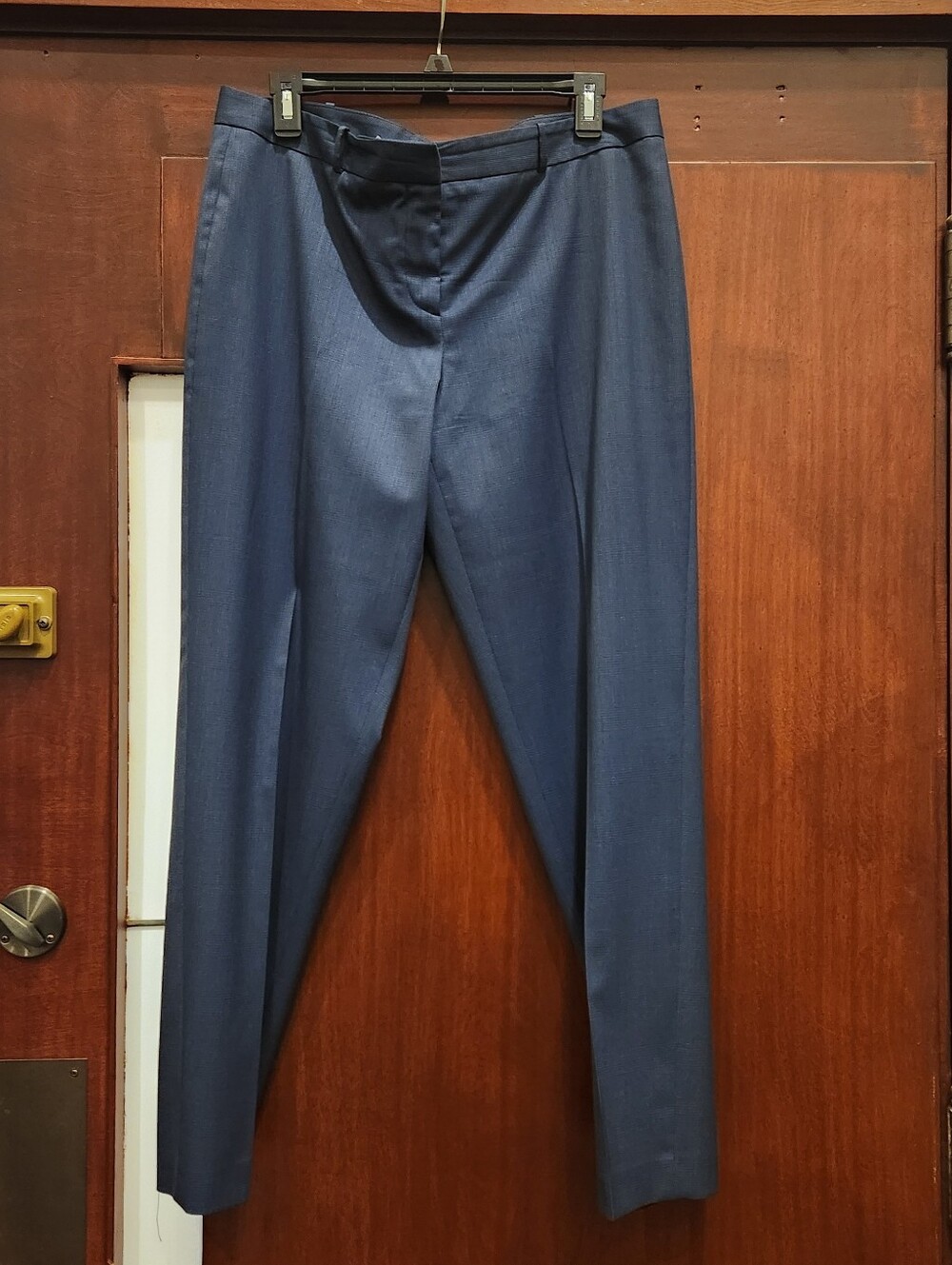 Hugo Boss Navy Plaid Wool Straight-Leg Mid-Rise Dress Pants Office Professional